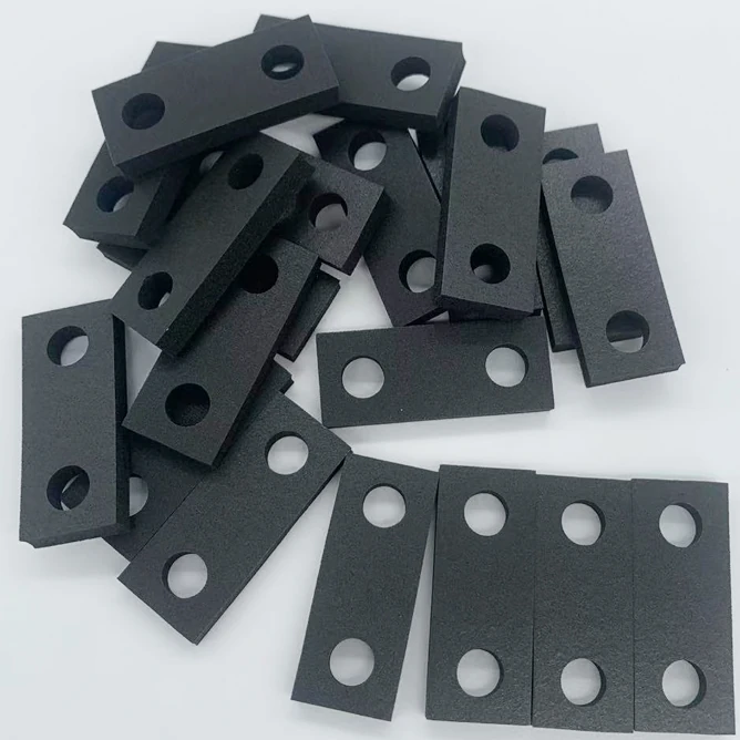 Black rectangular CR foam die-cut pads with two circular holes