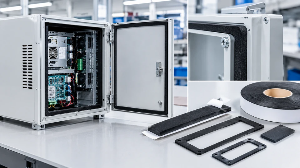 Industrial control cabinet with foam perimeter gasket and converted sealing parts