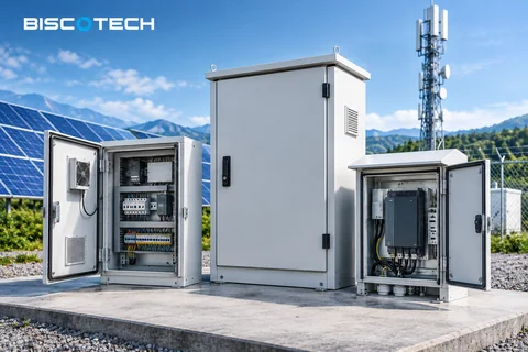 Outdoor electrical cabinets with sealed doors for solar power and telecommunications equipment