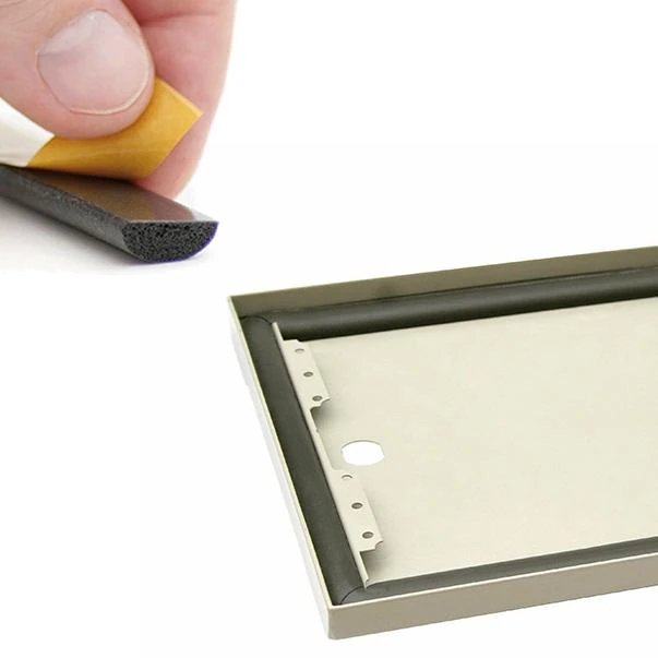 Adhesive-backed foam gasket installed around an electrical enclosure door frame