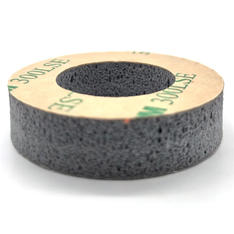 Gray adhesive-backed silicone foam cushioning ring